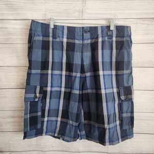 John Bartlett Consensus Plaid Shorts Mens Size 40 Gray Blue Casual Cargo